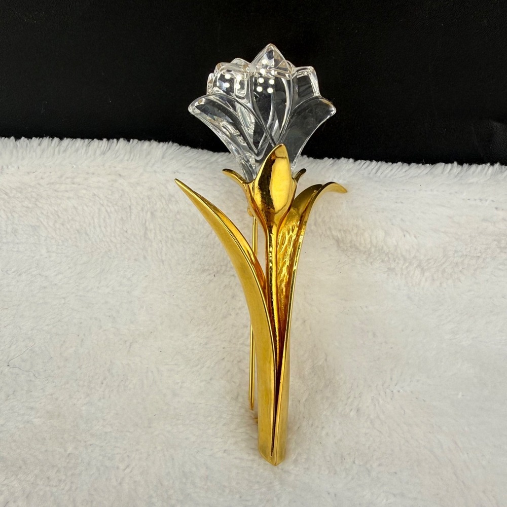 Vintage Swarovski Brooch Gold Tone Glass Lily‎ Flower Botanical Pin